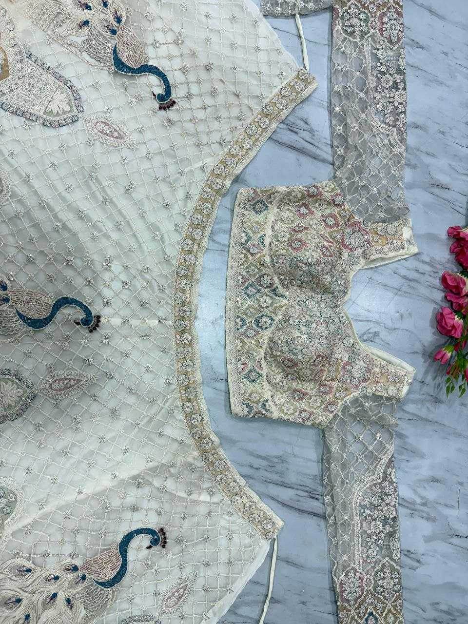 Butterfly Net Designe White Lehenga - MYLUXURY LANE ENTERPRISE